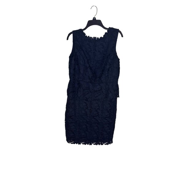 Vintage Talbots Navy Lace Sheath Dress 14P Petites Sleeveless Floral Pattern - Picture 6 of 7